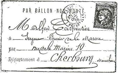 Une enveloppe ayant voyagé par ballon monté